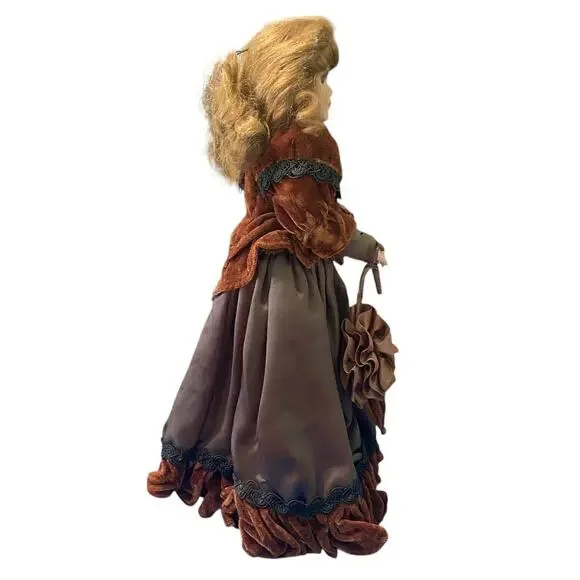 Vtg Porcelain Doll Brown Eyes Lashes Brunette Wavy Hair Shoes Umbrella Stand - Picture 8 of 13